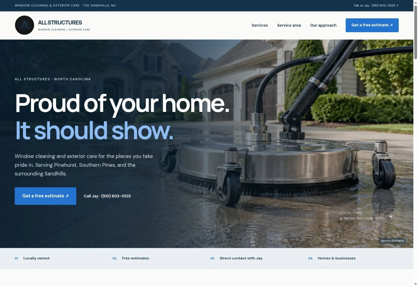 Live All Structures website with service pages and an estimate request